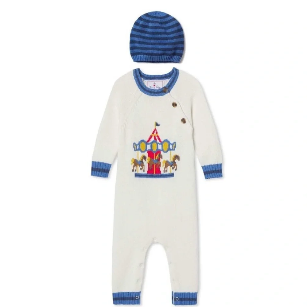 NEW CLASSIC PREP Reese Carousel Intarsia Sweater Romper Set, Cannoli Cream